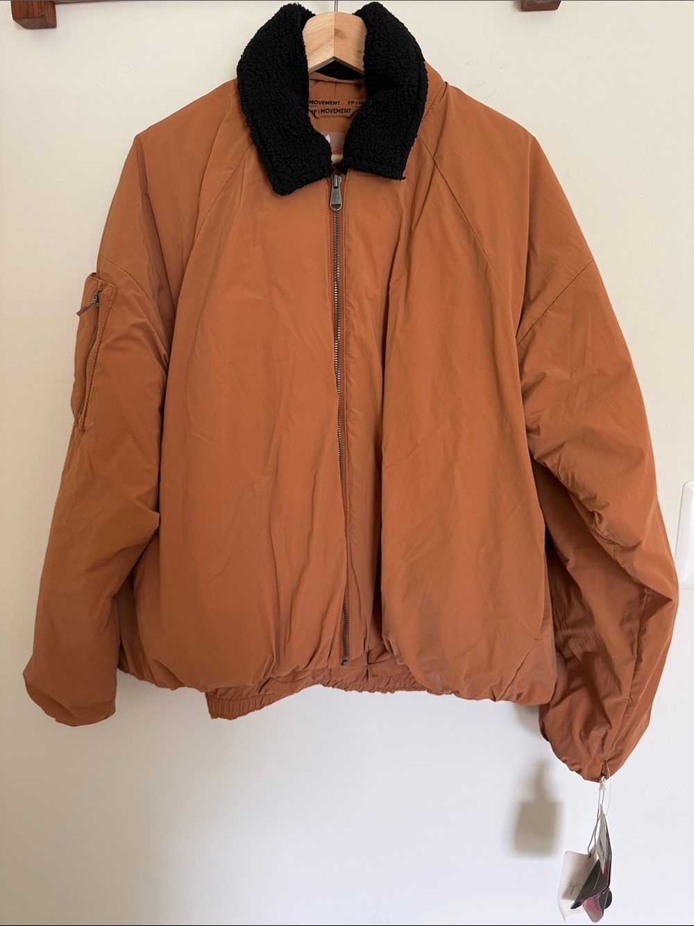 Free people puffer Jacket with removable Black Sherpa Collar